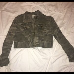 Camo denim cropped jacket